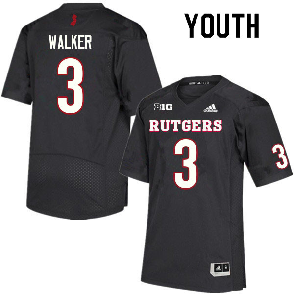 Youth #3 Moses Walker Rutgers Scarlet Knights College Football Jerseys Sale-Black